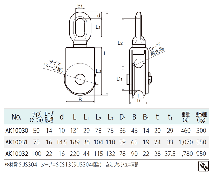 サンマブロック ステンレス滑車:ASANO