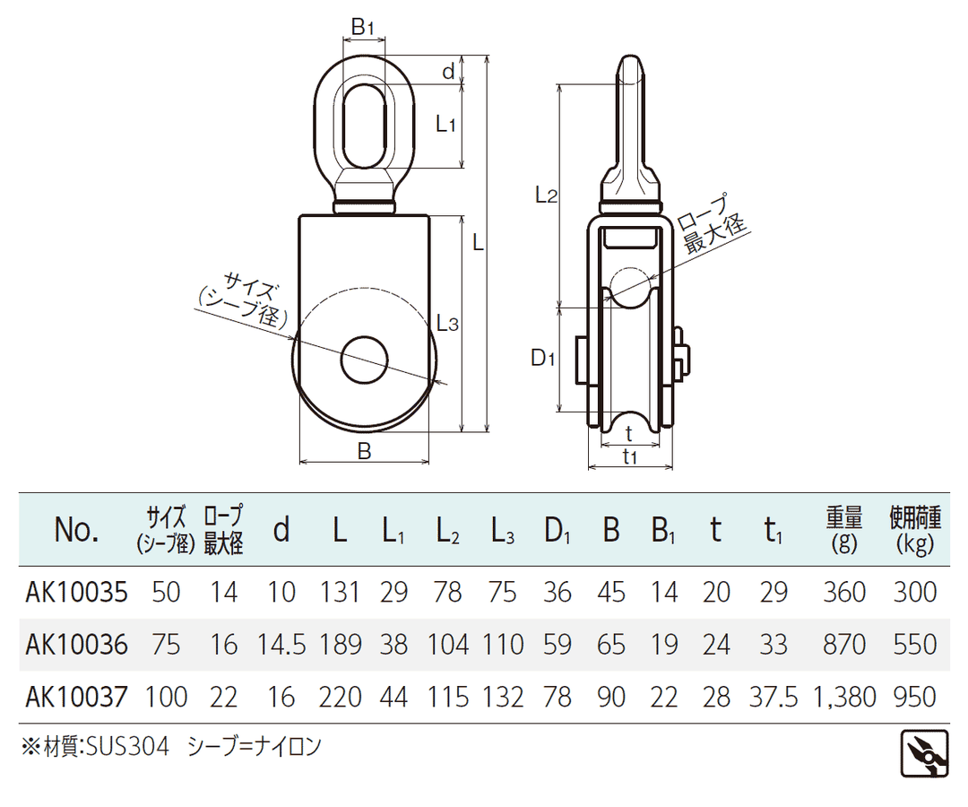サンマブロック ステンレス滑車:ASANO