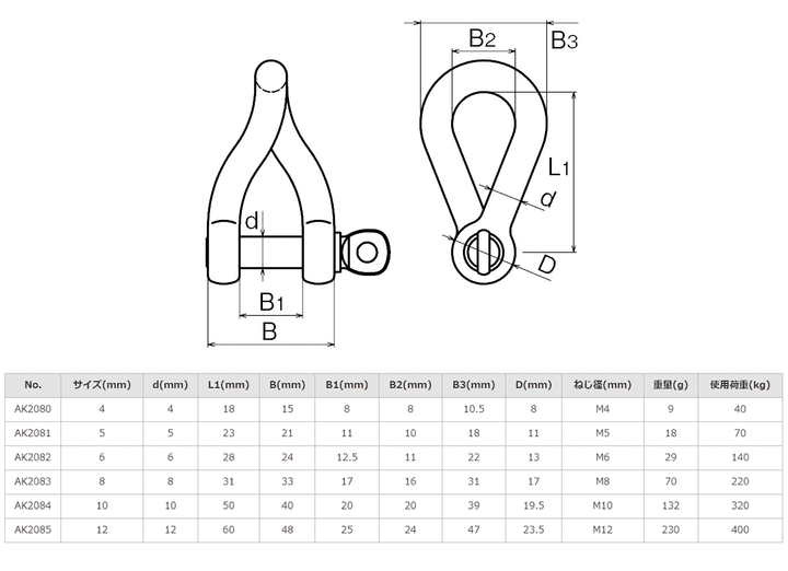 【10個セット】ステンレス ツイストシャックル ASANO