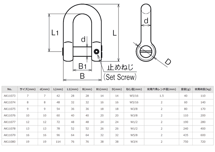 【10個セット】ステンレス 沈みシャックル(まわり止め付)ASANO