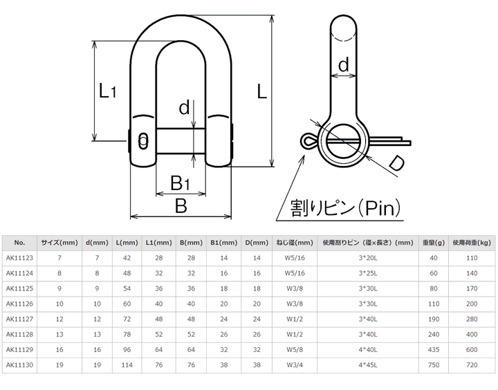 【10個セット】ステンレス 沈みシャックル(割りピン付)ASANO