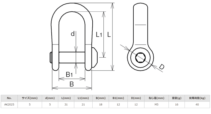 【10個セット】ステンレス 半丸ボタンシャックル ASANO