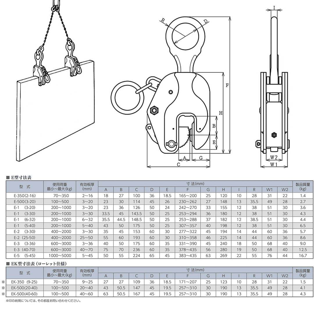 EK型:イーグルクランプ 鉄鋼用 クランプ 縦つり用