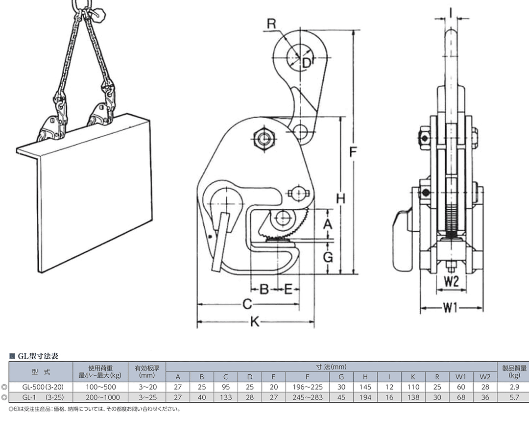 GL型:イーグルクランプ 鉄鋼用 クランプ 横つり用