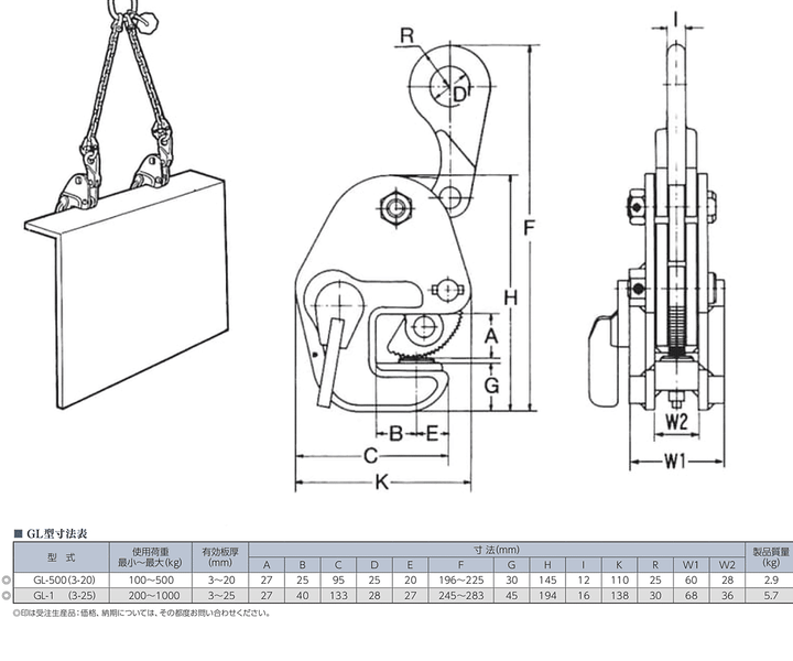 GL型:イーグルクランプ 鉄鋼用 クランプ 横つり用