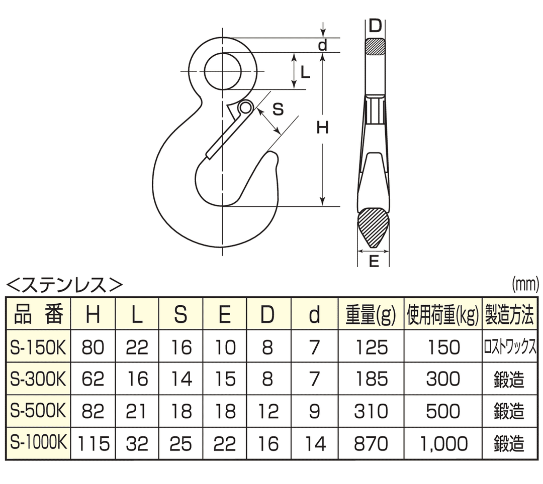 重量フック ステンレス:ひめじや S2311