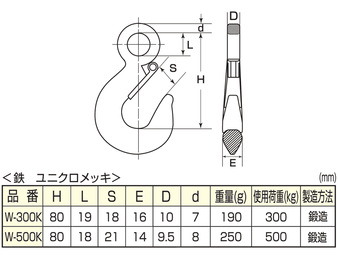 重量フック 鉄 ユニクロメッキ:ひめじや W2311 鍛造