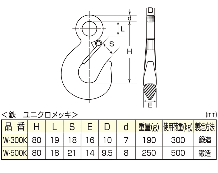 重量フック 鉄 ユニクロメッキ:ひめじや W2311 鍛造