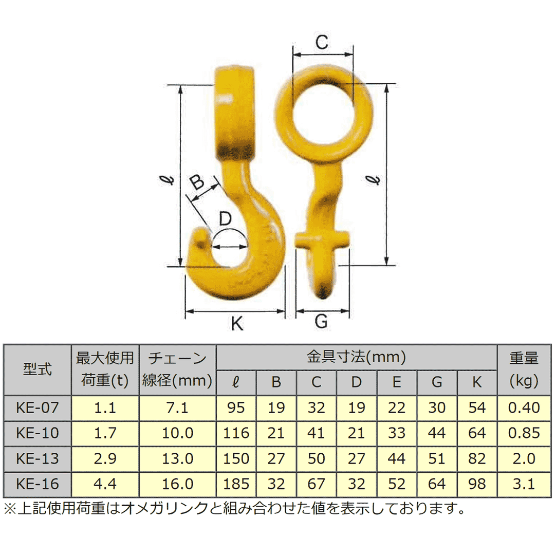 KE チェーン用チョークフック:リフテック