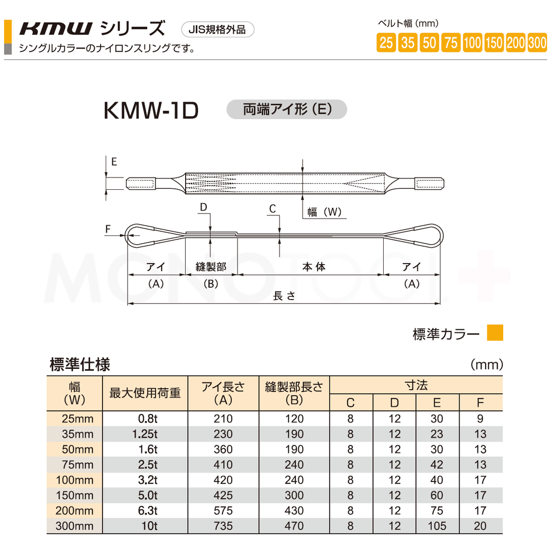 国産ナイロンスリング(1色) 両端アイ形(E型)KMWシリーズ