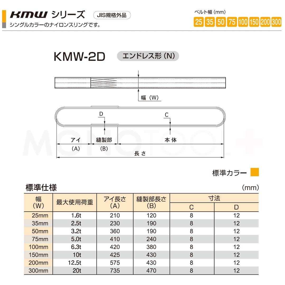 国産ナイロンスリング シングルカラー(1色) エンドレス形(N型)KMWシリーズ