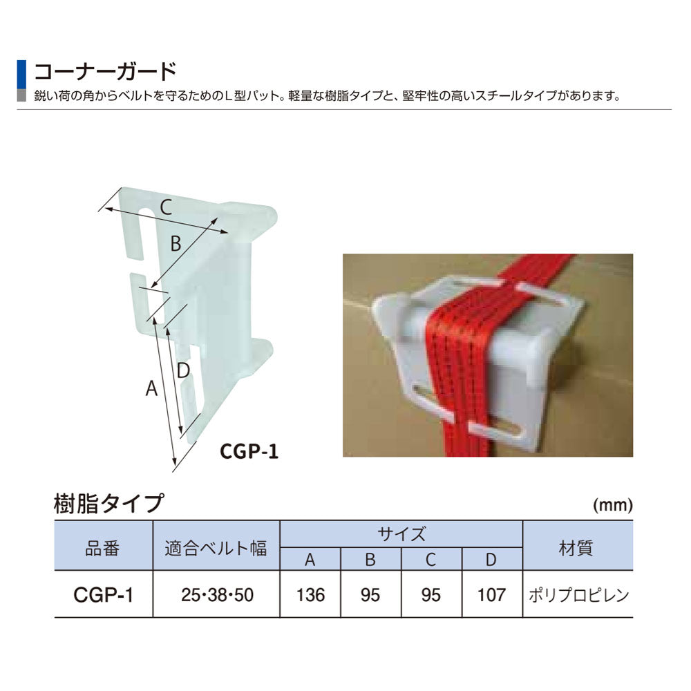 ラッシングベルト用コーナーガード 樹脂タイプ・スチールタイプ(25mm 38mm 50mm幅)L型パッド
