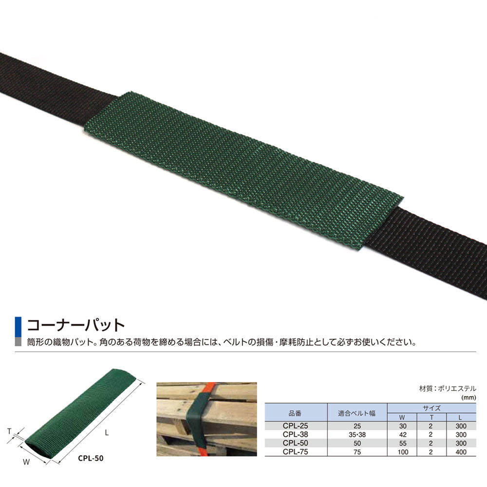 ラッシングベルト用コーナーパット 25mm幅・50mm幅対応 保護スリーブ