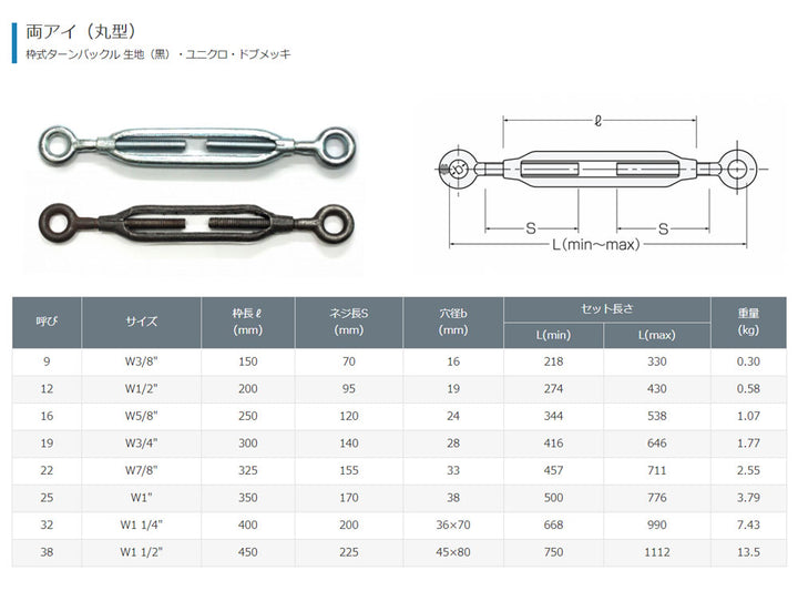 枠式ターンバックル(スタンダード)黒・メッキ