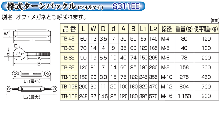ステンレス枠式ターンバックル(スタンダード)