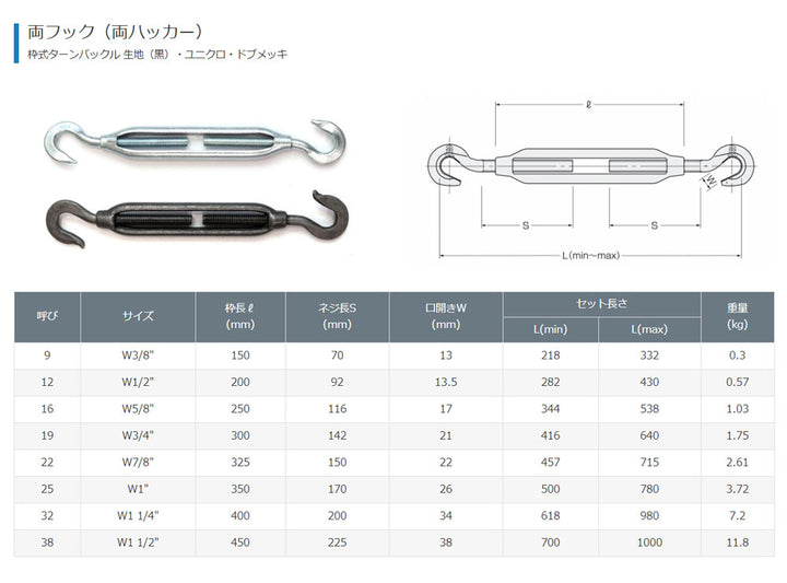 枠式ターンバックル(スタンダード)黒・メッキ