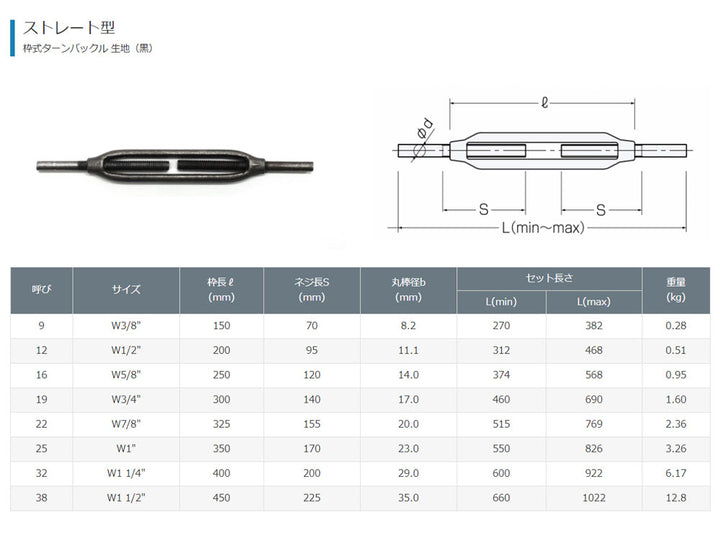 枠式ターンバックル(スタンダード)黒・メッキ