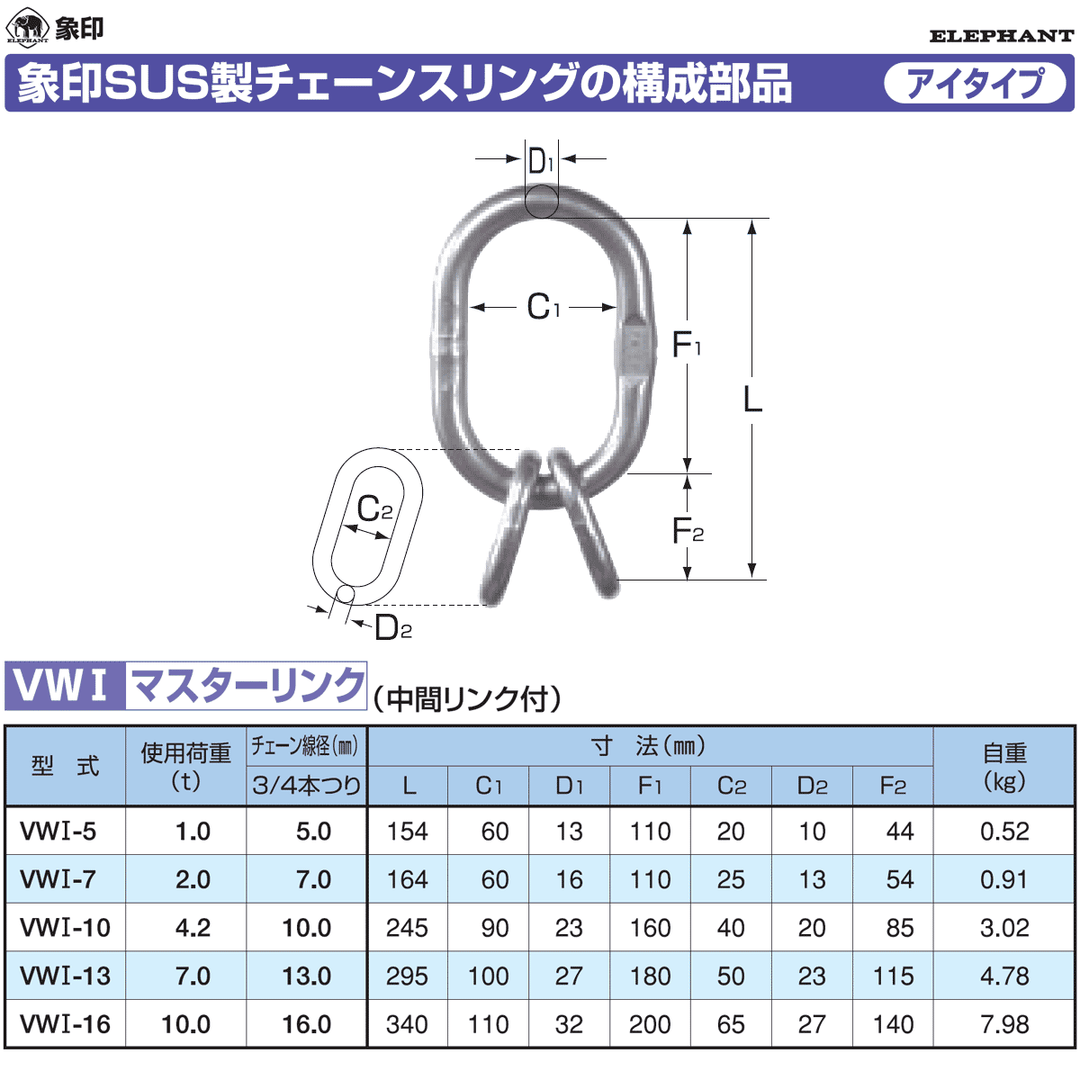 ステンレスマスターリンク(中間リンク付) VWI :象印