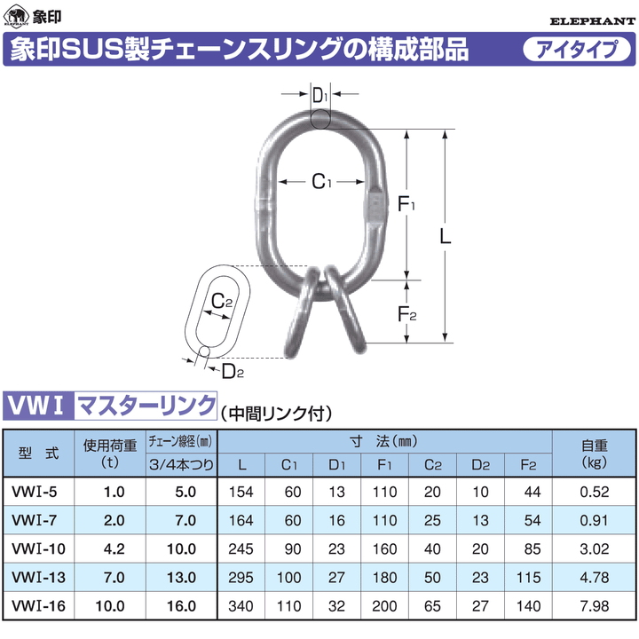 ステンレスマスターリンク(中間リンク付) VWI :象印