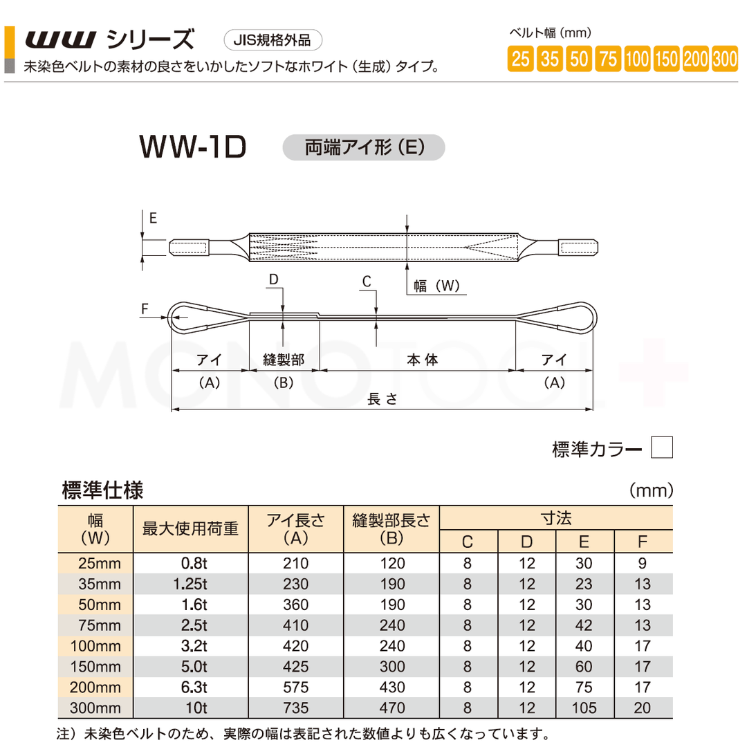 国産ナイロンスリング(未染色) 両端アイ形(E型)WWシリーズ