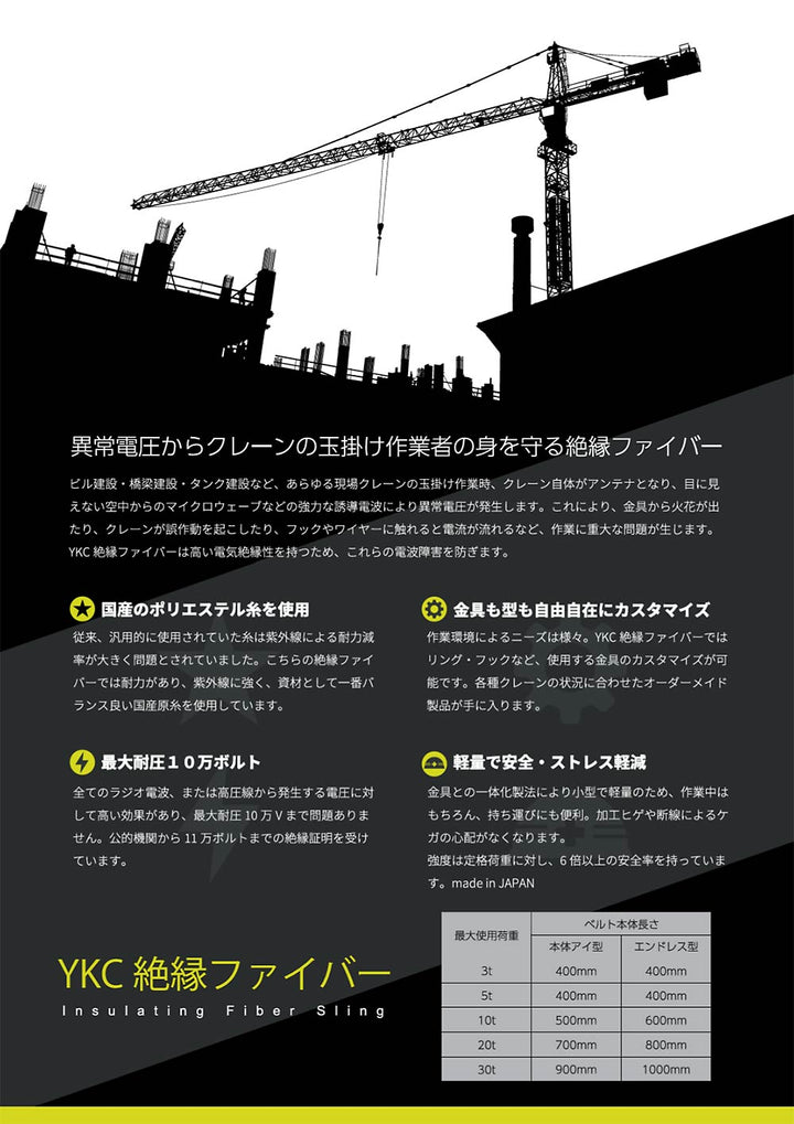 絶縁ファイバー:リング・フック 日本製ベルトスリング 使用荷重:3t - 20t