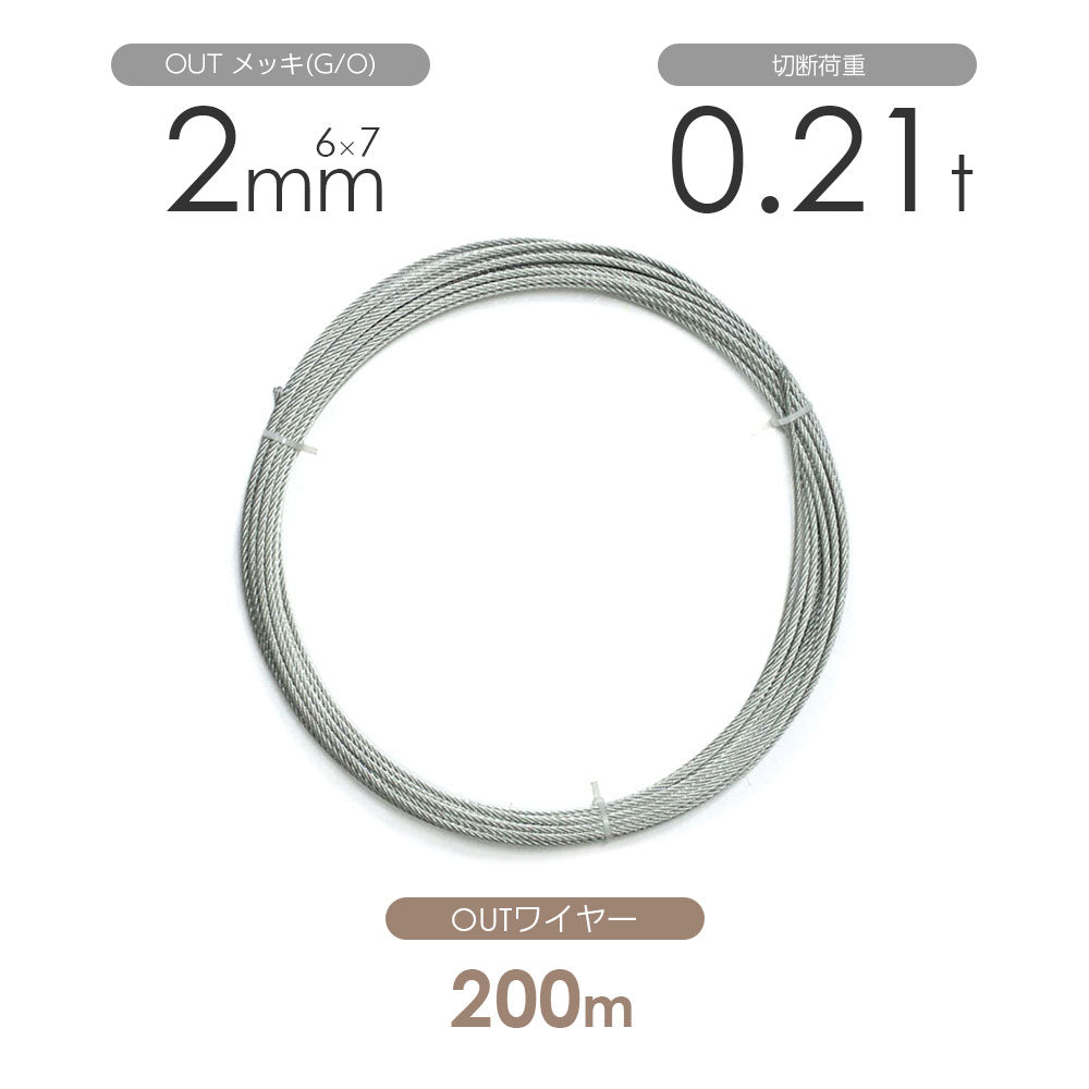 OUTワイヤロープ 200m巻(黒・メッキ)