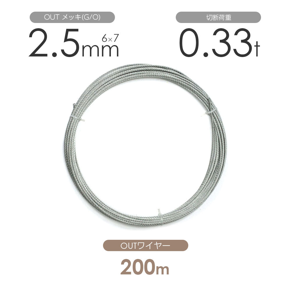 OUTワイヤロープ 200m巻(黒・メッキ)