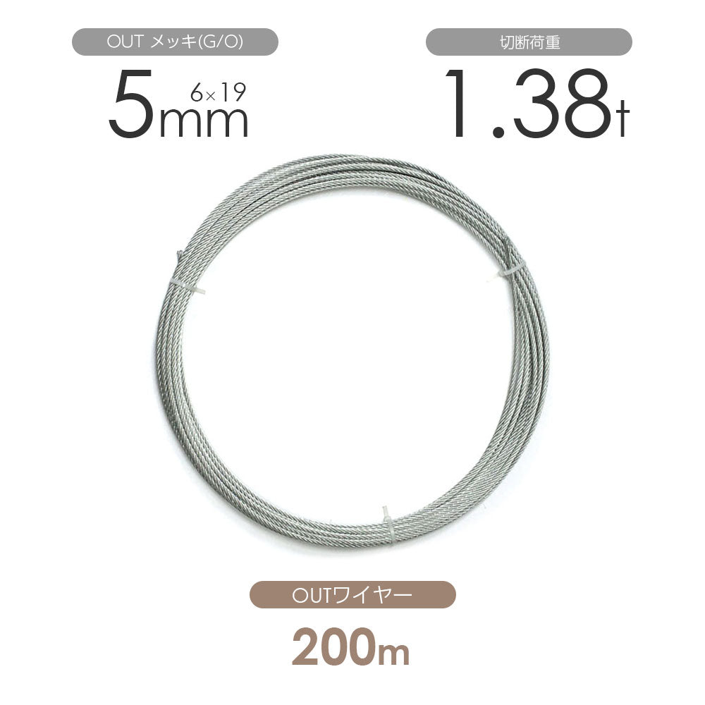 OUTワイヤロープ 200m巻(黒・メッキ)