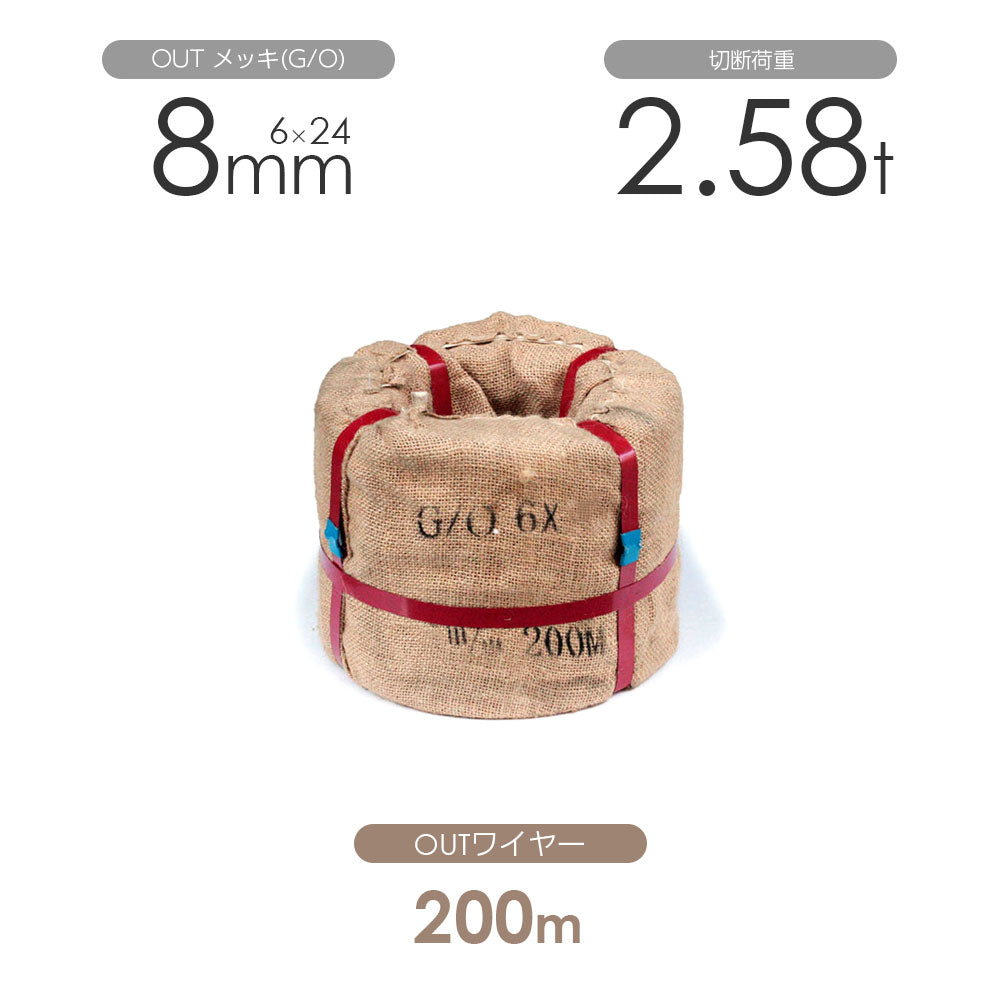 OUTワイヤロープ 200m巻(黒・メッキ)