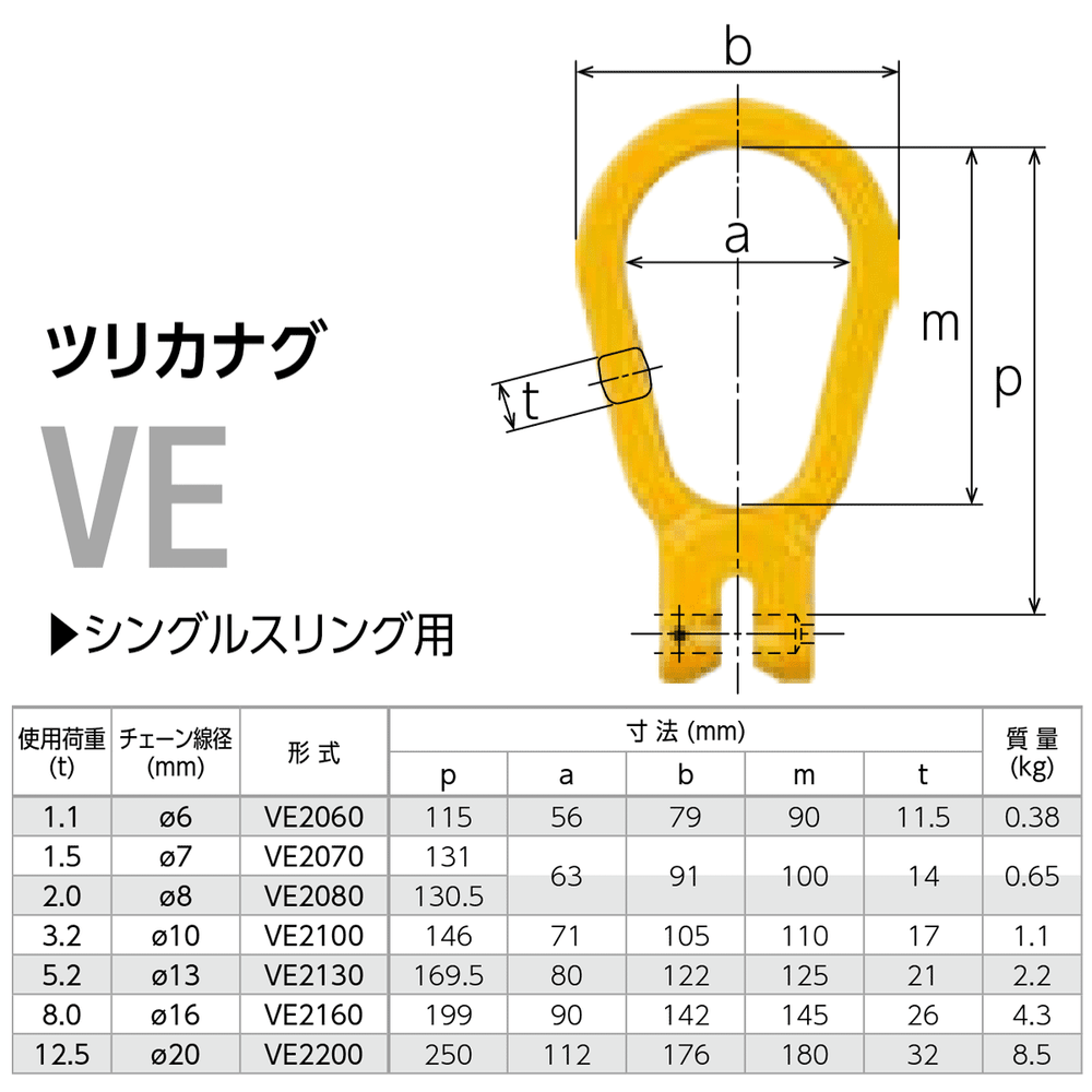 VEツリカナグ 1本吊り用（ピンタイプ）KITO：キトー – モノツールプラス