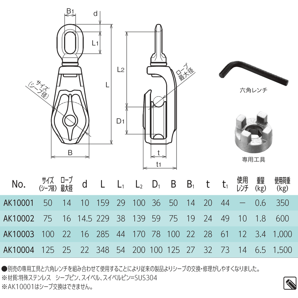 AKブロックⅢ-A型 スナッチハッカー PAT.ステンレス滑車：ASANO – モノ