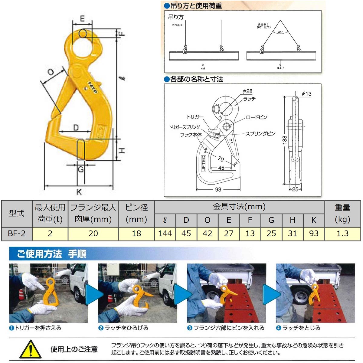 BF-2型 フランジ吊りフック：リフテック