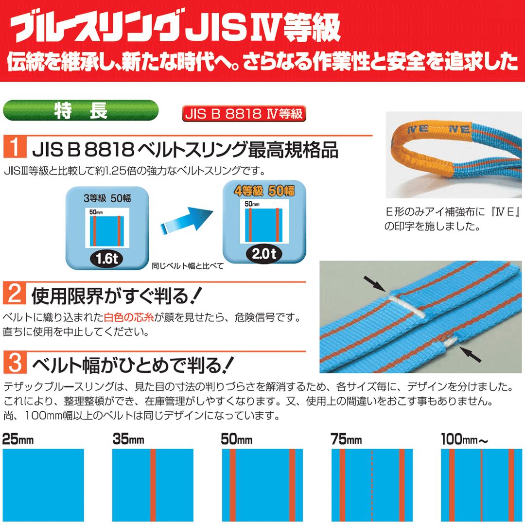 JIS4等級ベルトスリング ブルースリング 両端アイ形（E型）