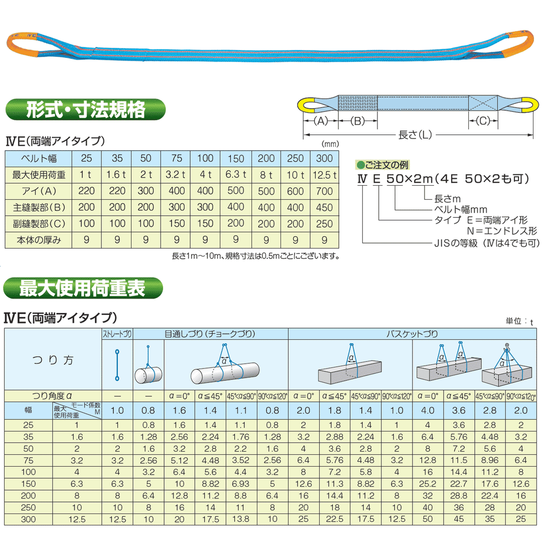 JIS4等級ベルトスリング ブルースリング 両端アイ形（E型）