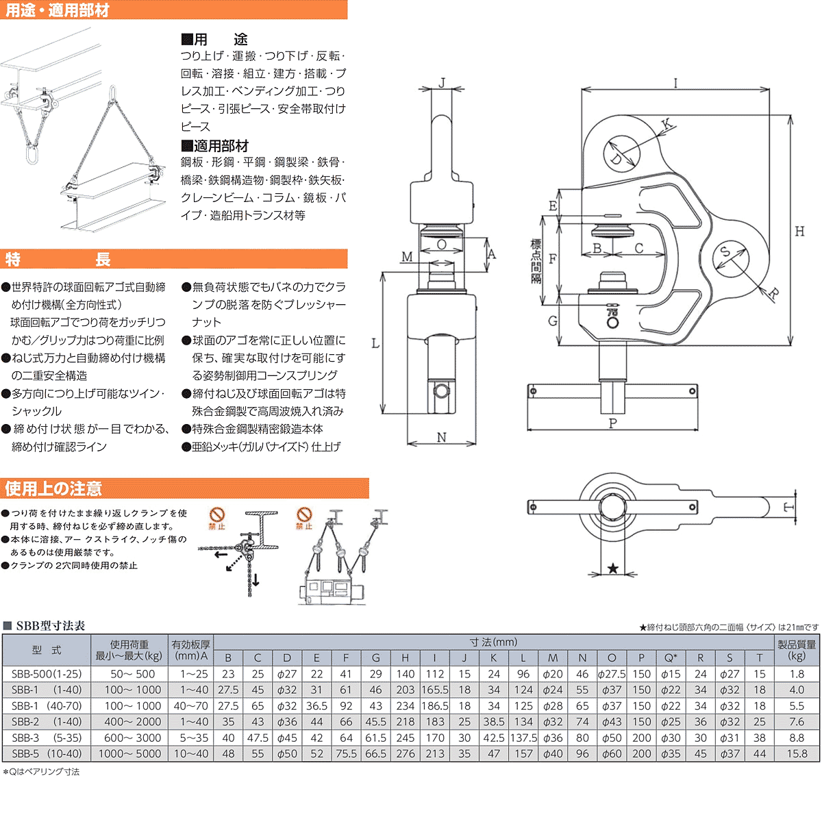 SBB型:イーグルクランプ 鉄鋼用 クランプ ねじ式全方向 – モノツール SBB型:イーグルクランプ 鉄鋼用 クランプ ねじ式全方向 – モノツール