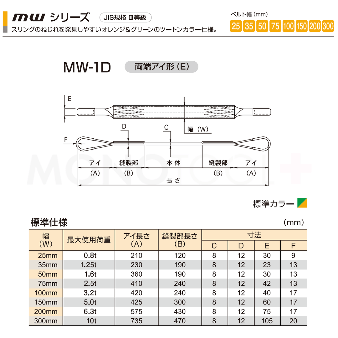 国産ナイロンスリング バイカラー（2色） 両端アイ形（E型）MWシリーズ