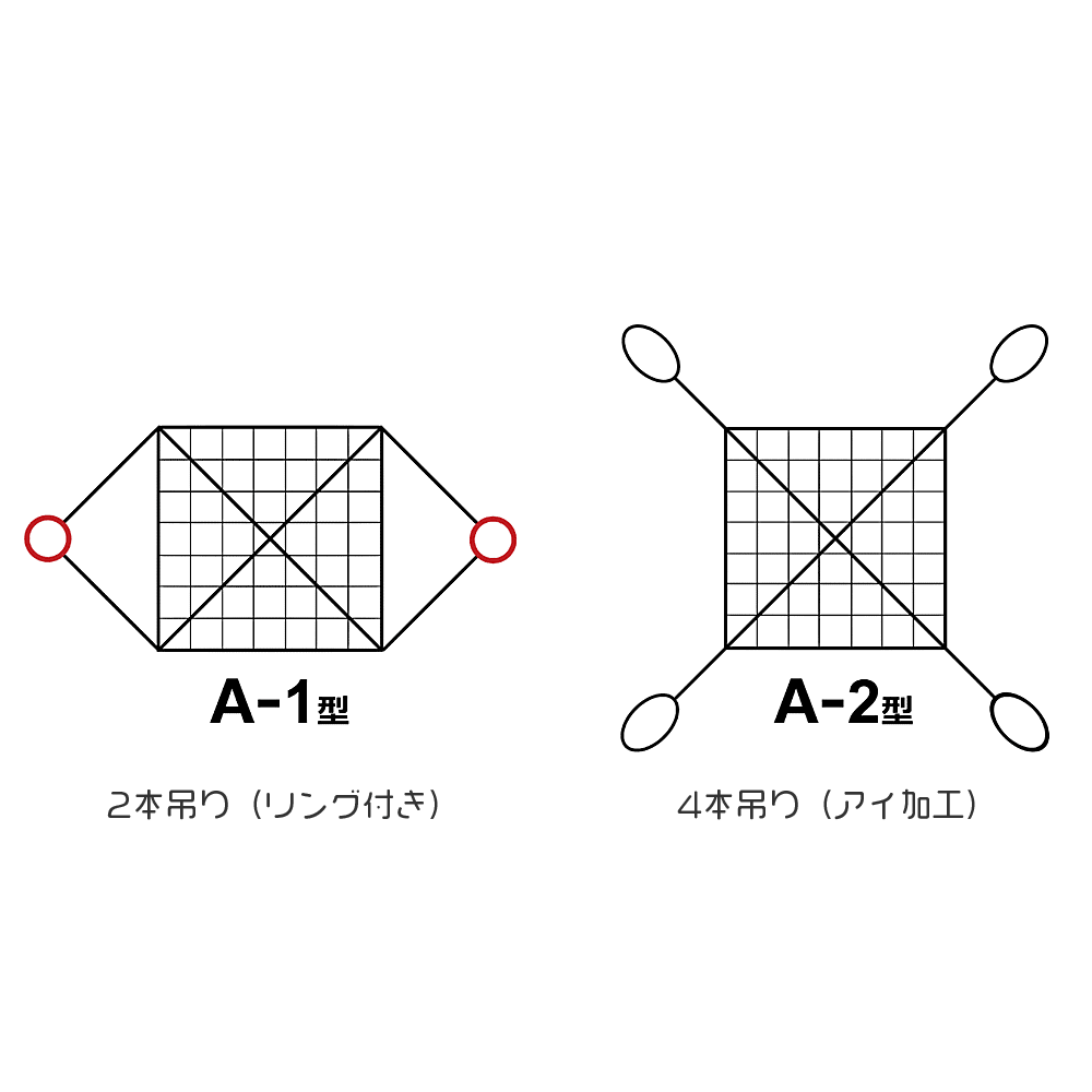 ワイヤーモッコ1800×1800×100目A-2型 ワイヤーモッコ1800×1800×100目A-2型